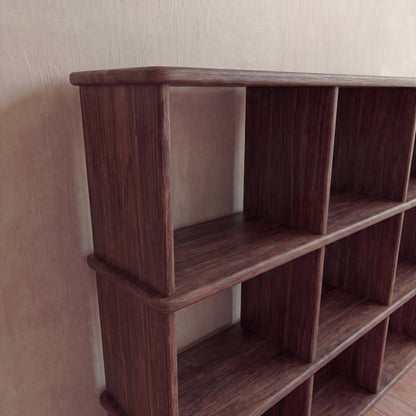 Nine cube bookshelf in walnut