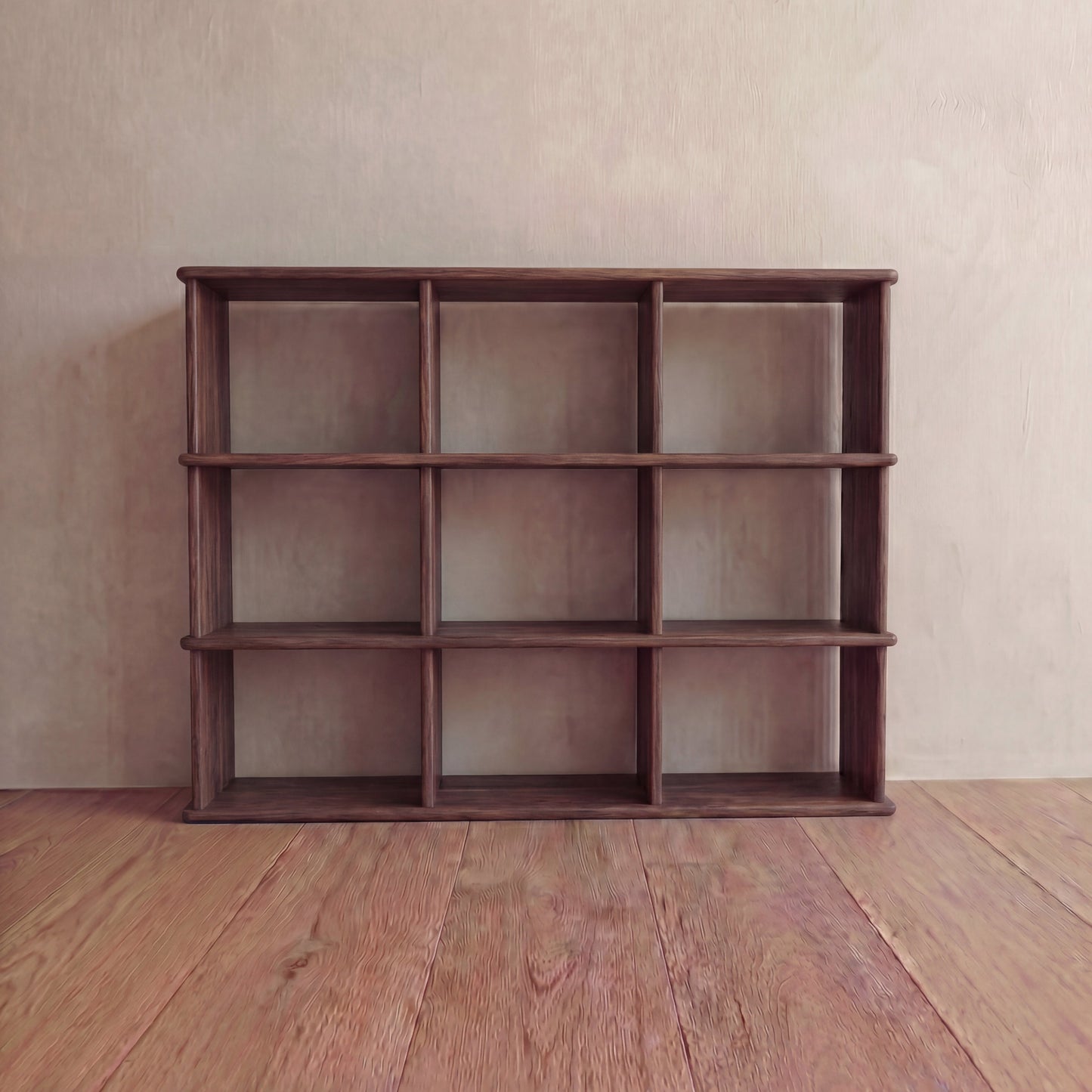 Nine cube bookshelf in walnut