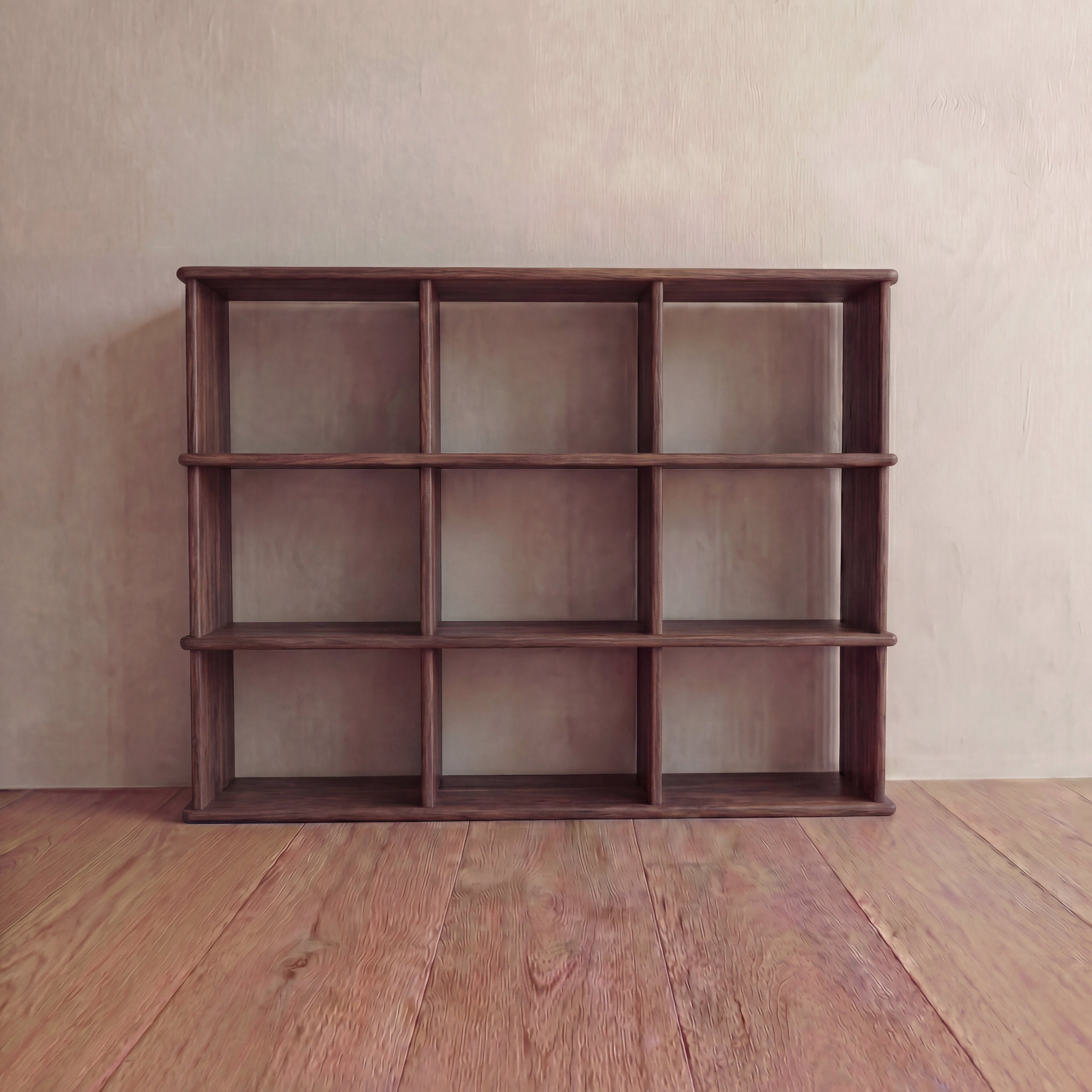 Nine cube bookshelf in walnut