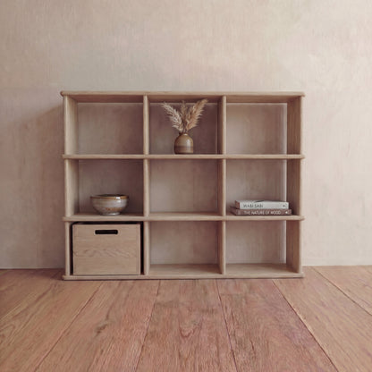 Nine cube bookshelf in white oak