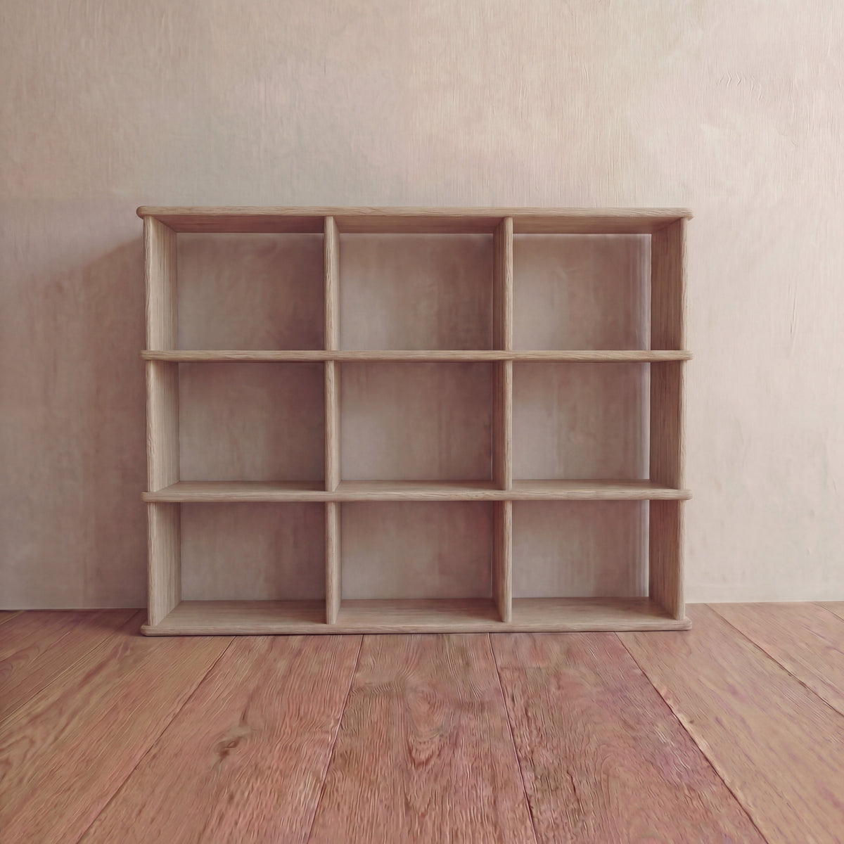 Nine cube bookshelf in white oak