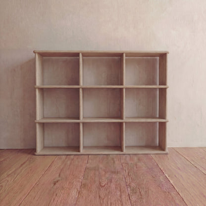 Nine cube bookshelf in white oak