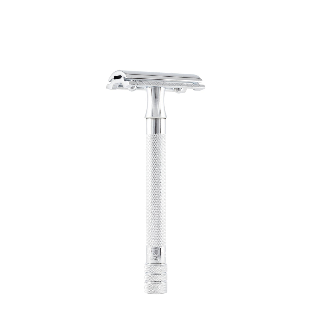 Merkur 23C 3-Piece DE Safety Razor, Closed Comb, Knurled Extra Long Handle, Chrome
