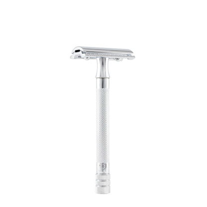 Merkur 23C 3-Piece DE Safety Razor, Closed Comb, Knurled Extra Long Handle, Chrome