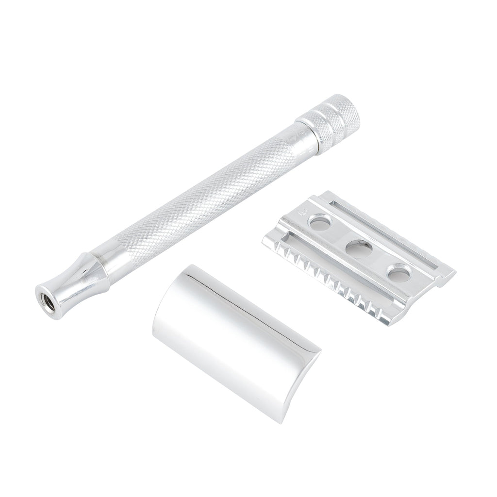 Merkur 23C 3-Piece DE Safety Razor, Closed Comb, Knurled Extra Long Handle, Chrome