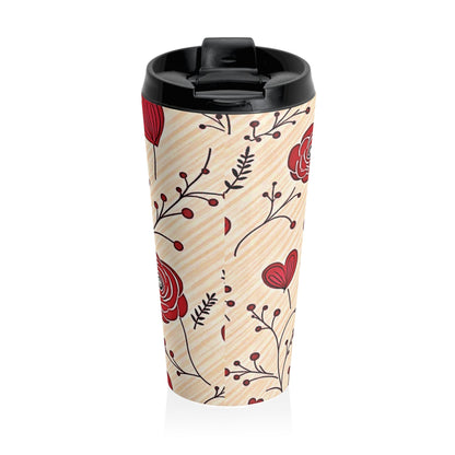 Red Rose Floral Travel Mug | Stainless Steel Tumbler