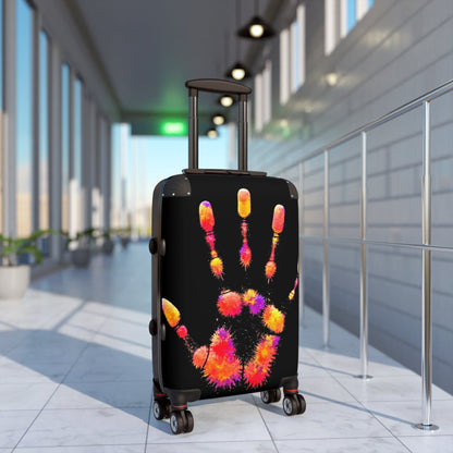 Colorful Handprint Suitcase — Neon Palm Print Carry-On Luggage