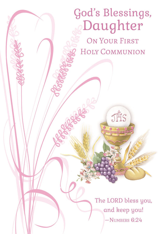 Daughter First Holy Communion Card, Chalice & Host Religious Greeting Card