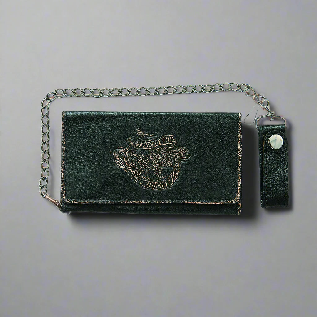 Open Road Men's Chain Trifold Leather Wallet