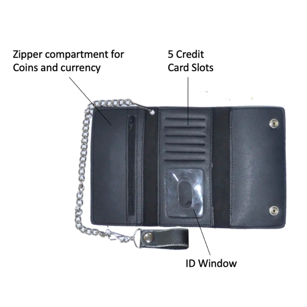 Open Road Men's Chain Trifold Leather Wallet
