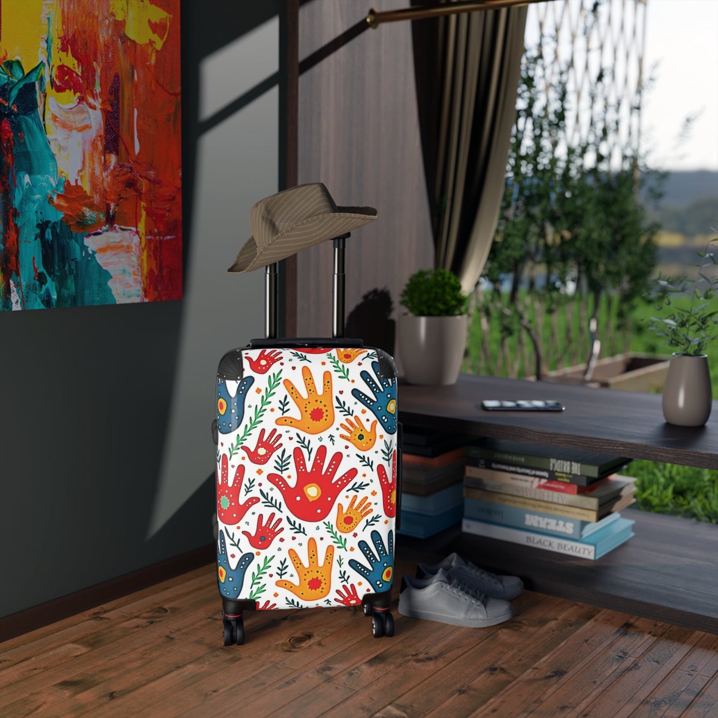 Colorful Handprint Pattern Suitcase — Playful Travel Carry-On for Kids & Families