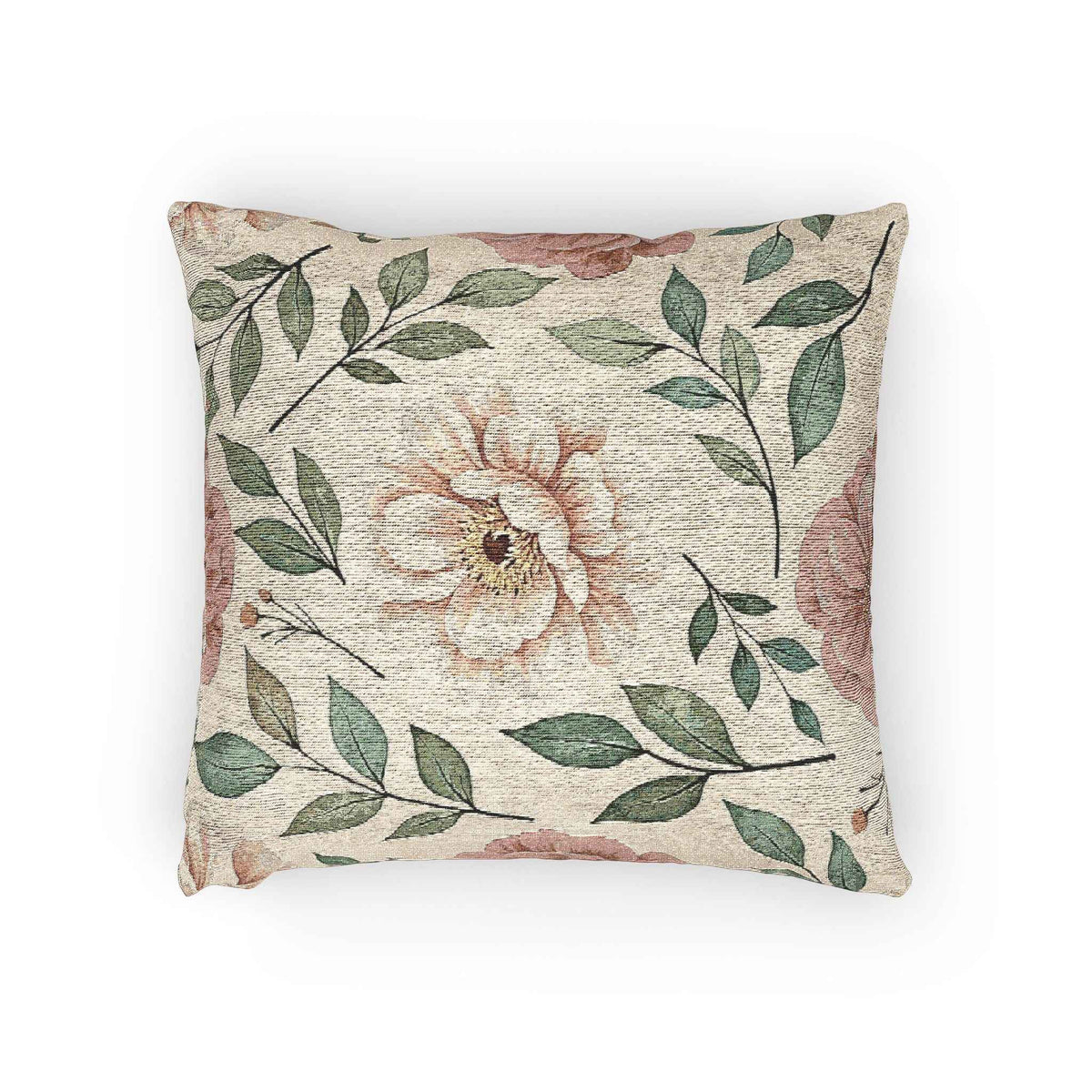 Vintage Floral Woven Pillow | Tapestry Rose Leaf Throw Pillow