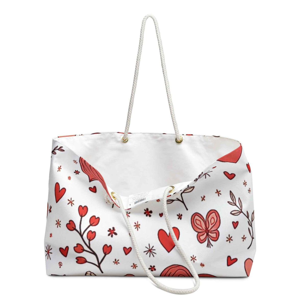 Red Heart Floral Pattern Weekender Bag, Valentine Tote, Busy Mother, Mom Gift