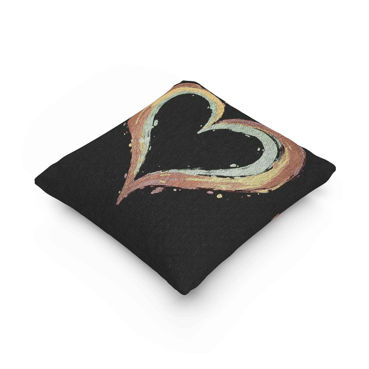 Painted Heart Pillow | Woven Decorative Pillow, Boho Heart Throw Pillow