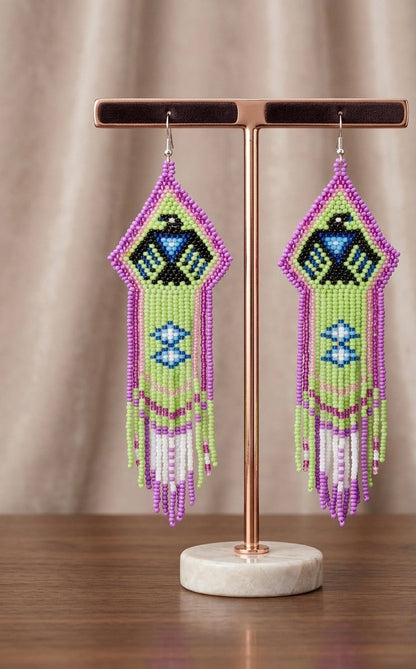 Beaded thunder eagle earrings ( Green )