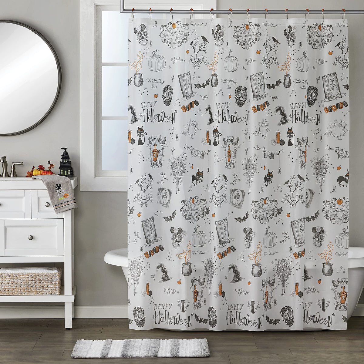 SKL Home Happy Halloween Shower Curtain & Hook Set, Multicolored 12 Piece