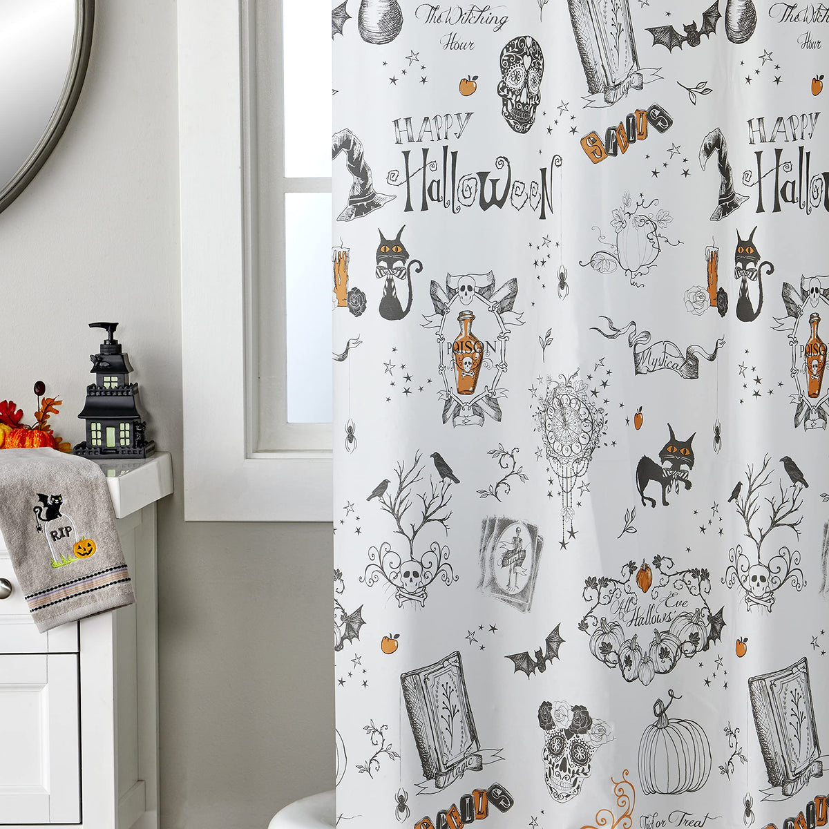 SKL Home Happy Halloween Shower Curtain & Hook Set, Multicolored 12 Piece
