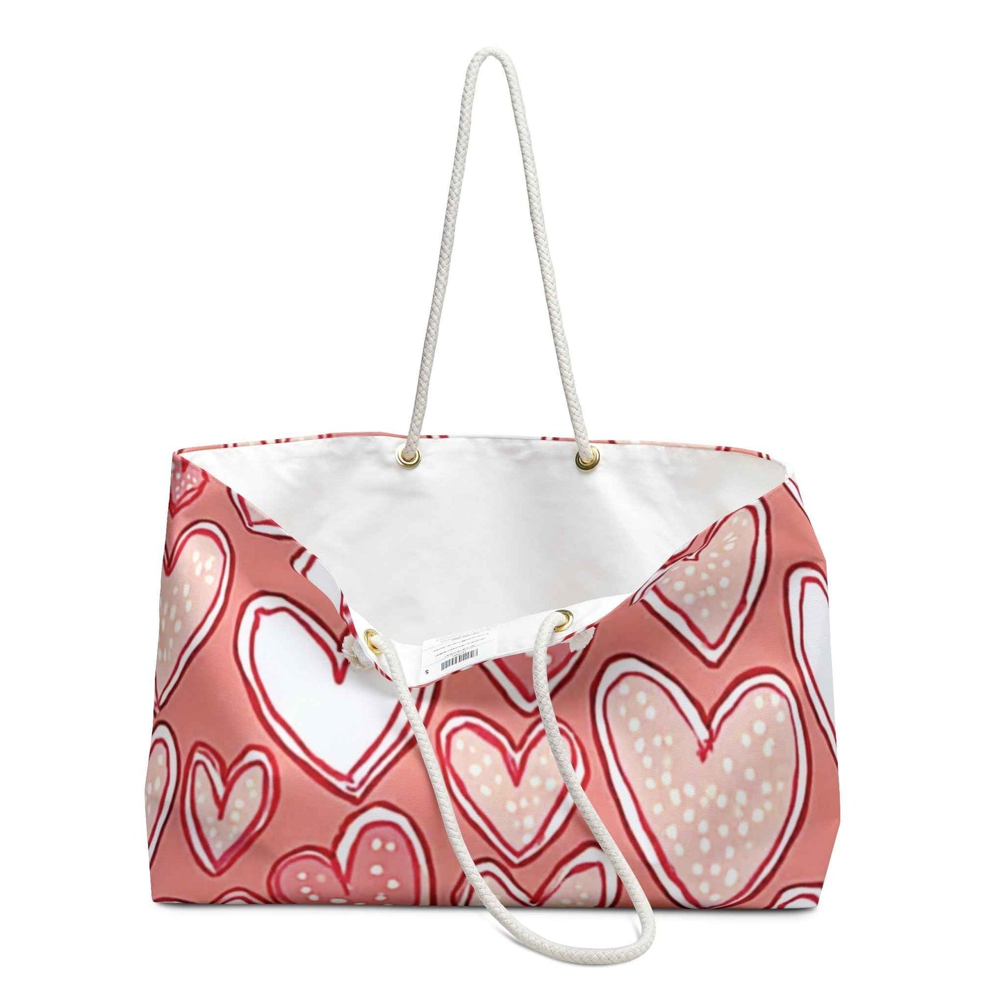 Pink Hand-Drawn Hearts Weekender Bag | Valentine Pattern Tote| Mom on the go bag| Everyday mom bag| Beach Tote Large Bag