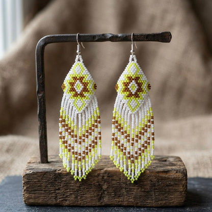 Fringe Bead Drop Earrings (White)