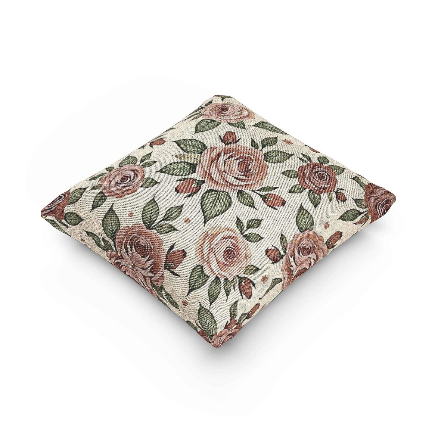 Vintage Rose Floral Woven Pillow | Tapestry Rose Throw Pillow