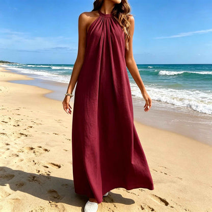 The Ladys Dress Is A Sexy Halter-neck Loose-fitting Style