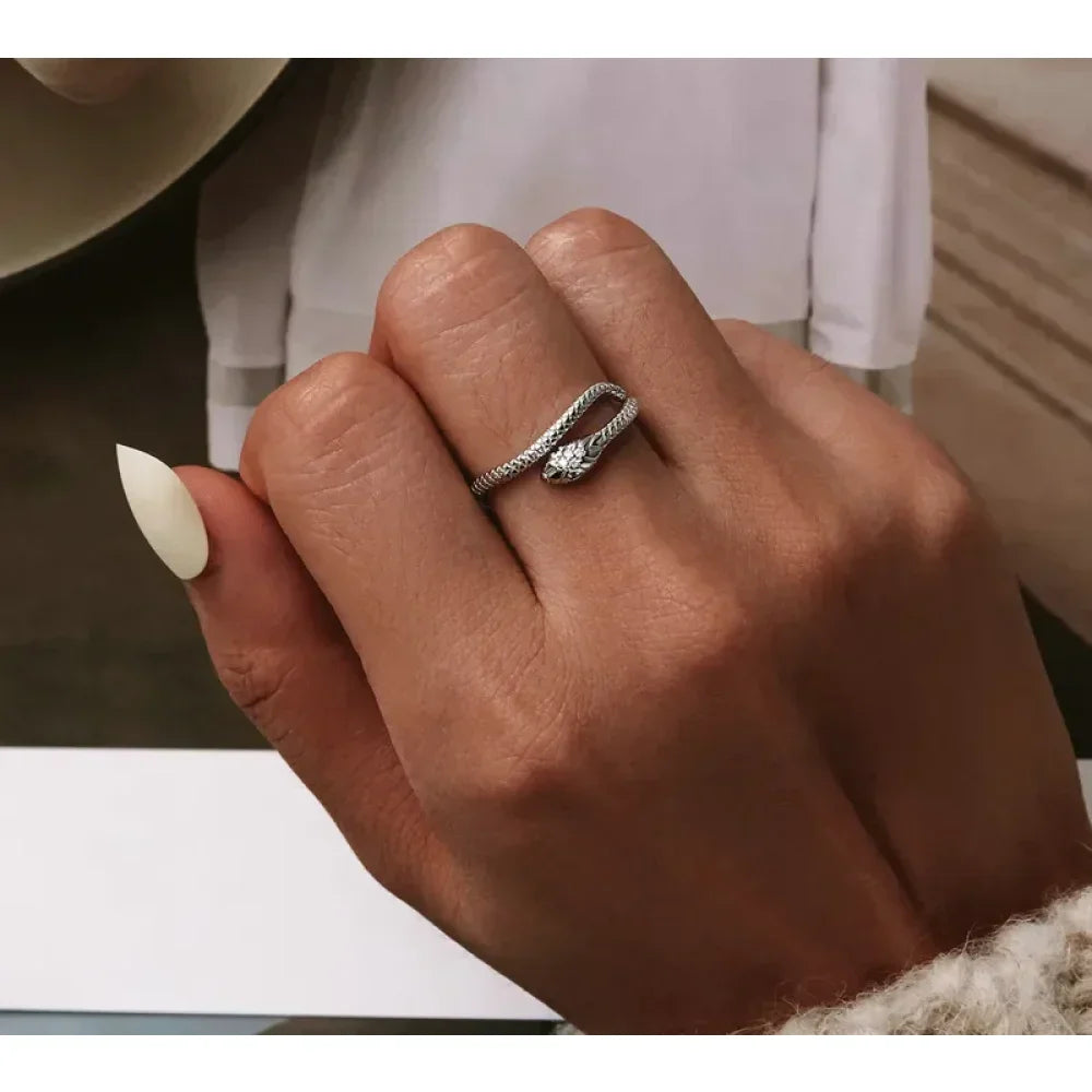 925 Sterling Silver Adjustable Snake Ring With Green Zircon - Fashion Jewelry In 4 Colors
