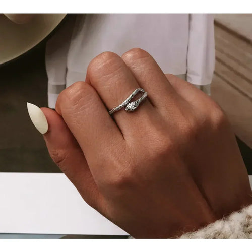 925 Sterling Silver Adjustable Snake Ring With Green Zircon - Fashion Jewelry In 4 Colors