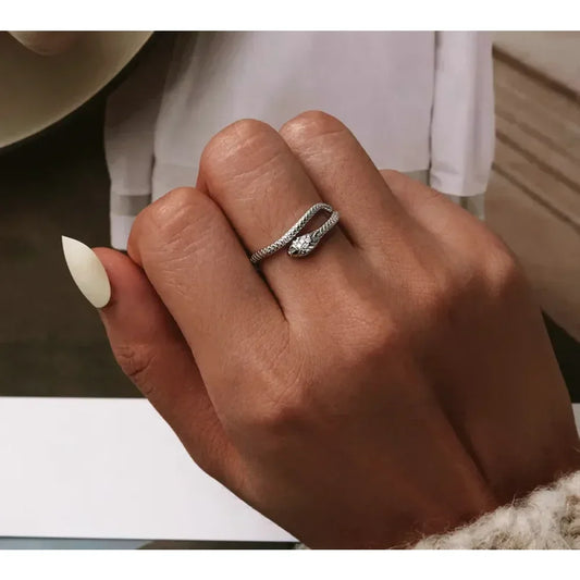 925 Sterling Silver Adjustable Snake Ring With Green Zircon - Fashion Jewelry In 4 Colors