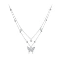 925 Sterling Silver Double-layer Tassel Butterfly Pendant Necklace for Women - Elegant Fine jewelry