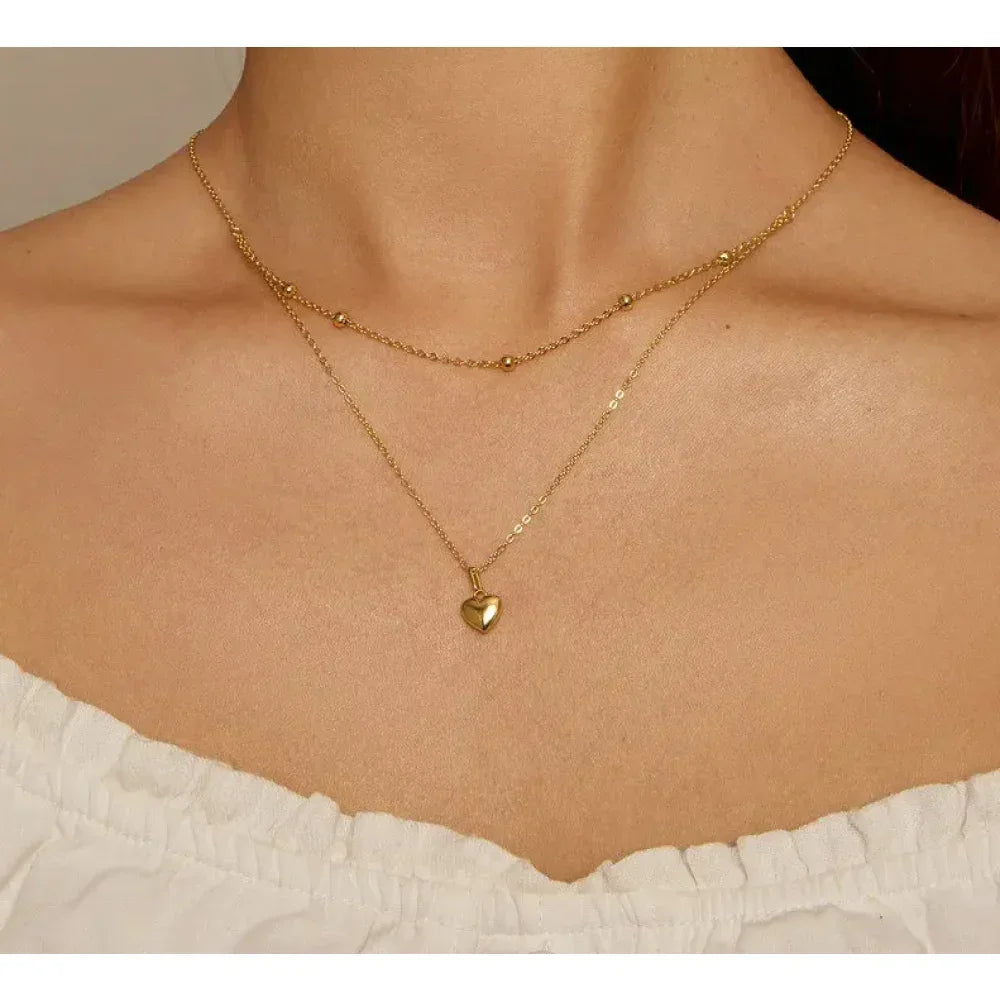 925 Sterling Silver Heart Pendant Necklace - Elegant Double Layer Choker For Women - Bsn168