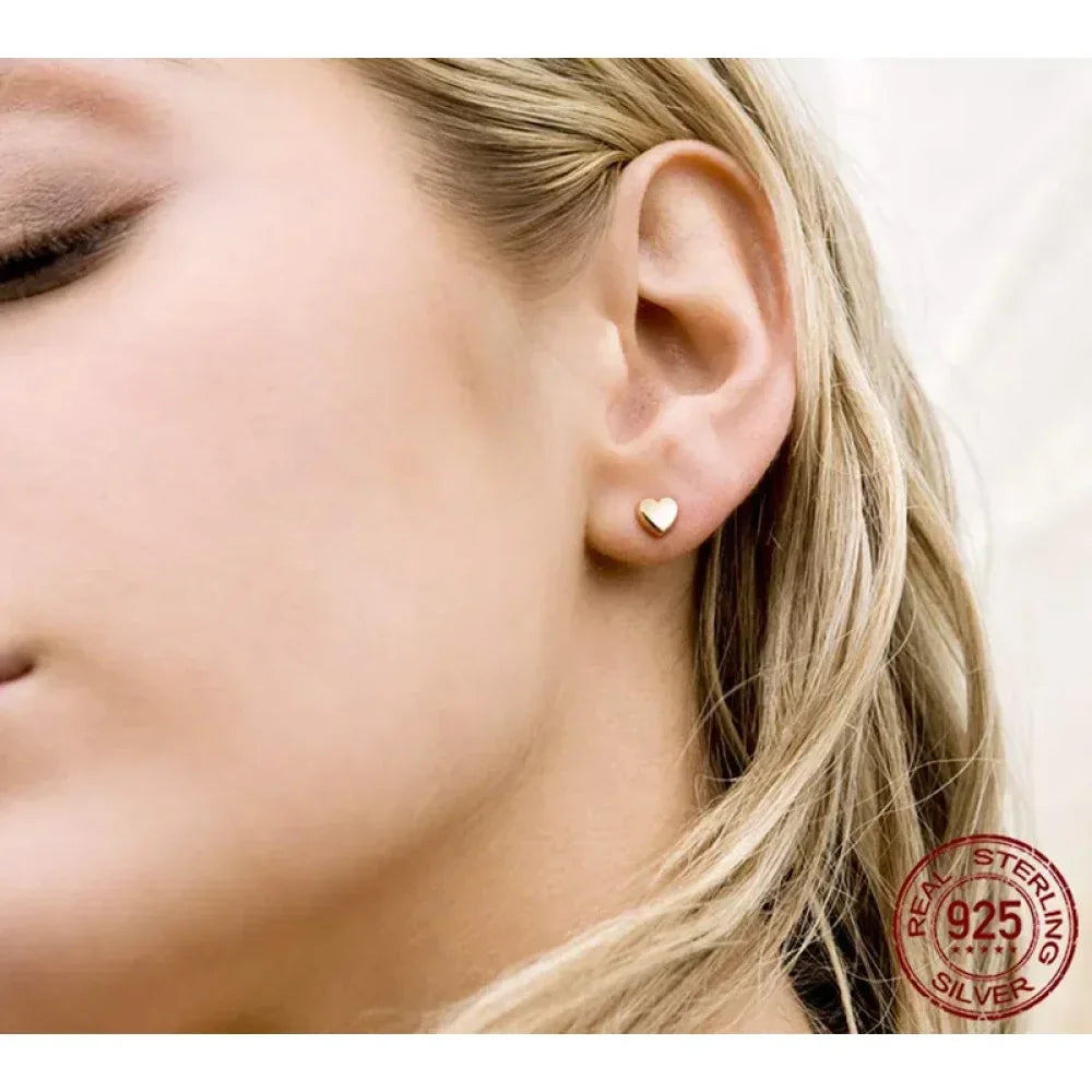 925 Sterling Silver Petite Plain Hearts Stud Earrings | Minimalist Fine jewelry