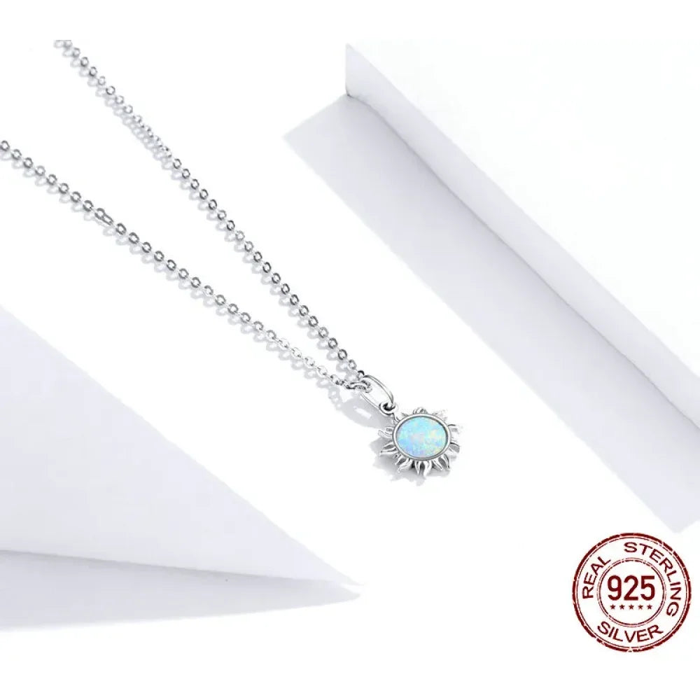 925 Sterling Silver White Opal Sun Pendant Necklace - Apollo Chain for Women