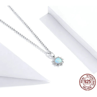 925 Sterling Silver White Opal Sun Pendant Necklace - Apollo Chain for Women