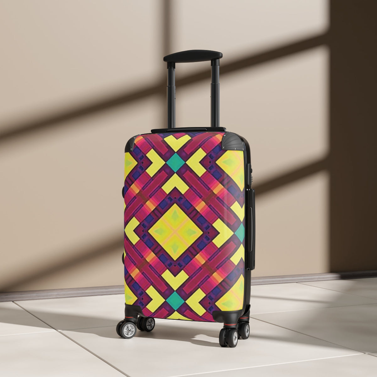 Colorful Geometric Carry-On Suitcase — Vibrant Kaleidoscope Travel Luggage