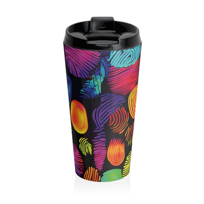 Rainbow Fingerprint Pattern Travel Mug | Colorful Swirl Stainless Steel