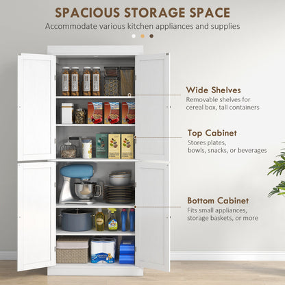72.5" Freestanding Kitchen Pantry Cabinet with 4 Doors, White