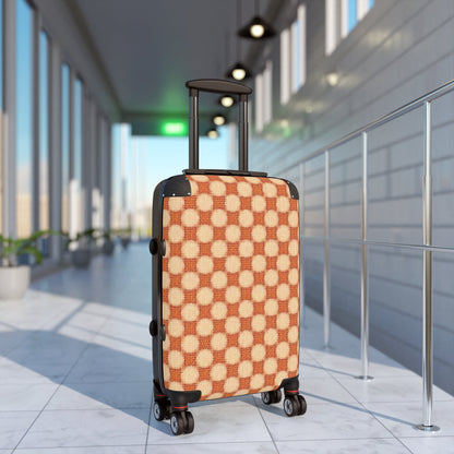 Retro Checkerboard Carry-On Suitcase — Vintage Orange Travel Luggage