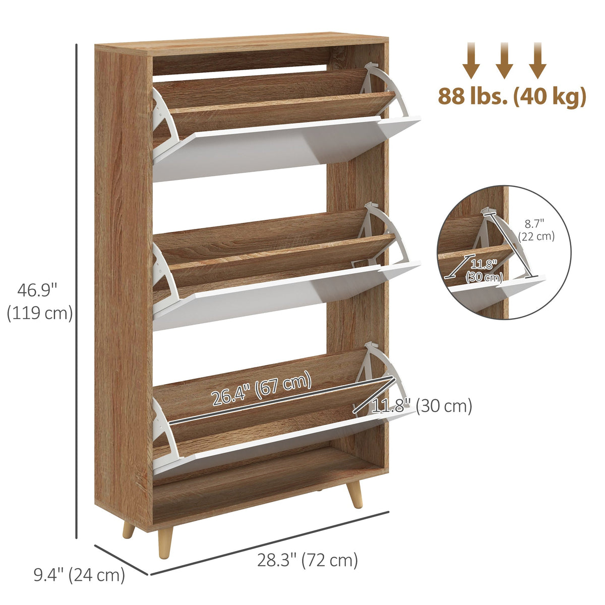 Slim Shoe Storage Cabinet with 3 Flip Drawers and Adjustable Shelves, Shoe Cabinet for 18-24 Pairs, Black