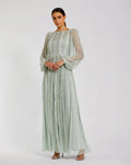 Boat Neck Long Sleeve Gown With Striped Beading