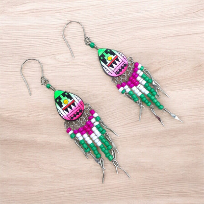 Small Sized Southwestern Pink and Green Teardrop Earrings