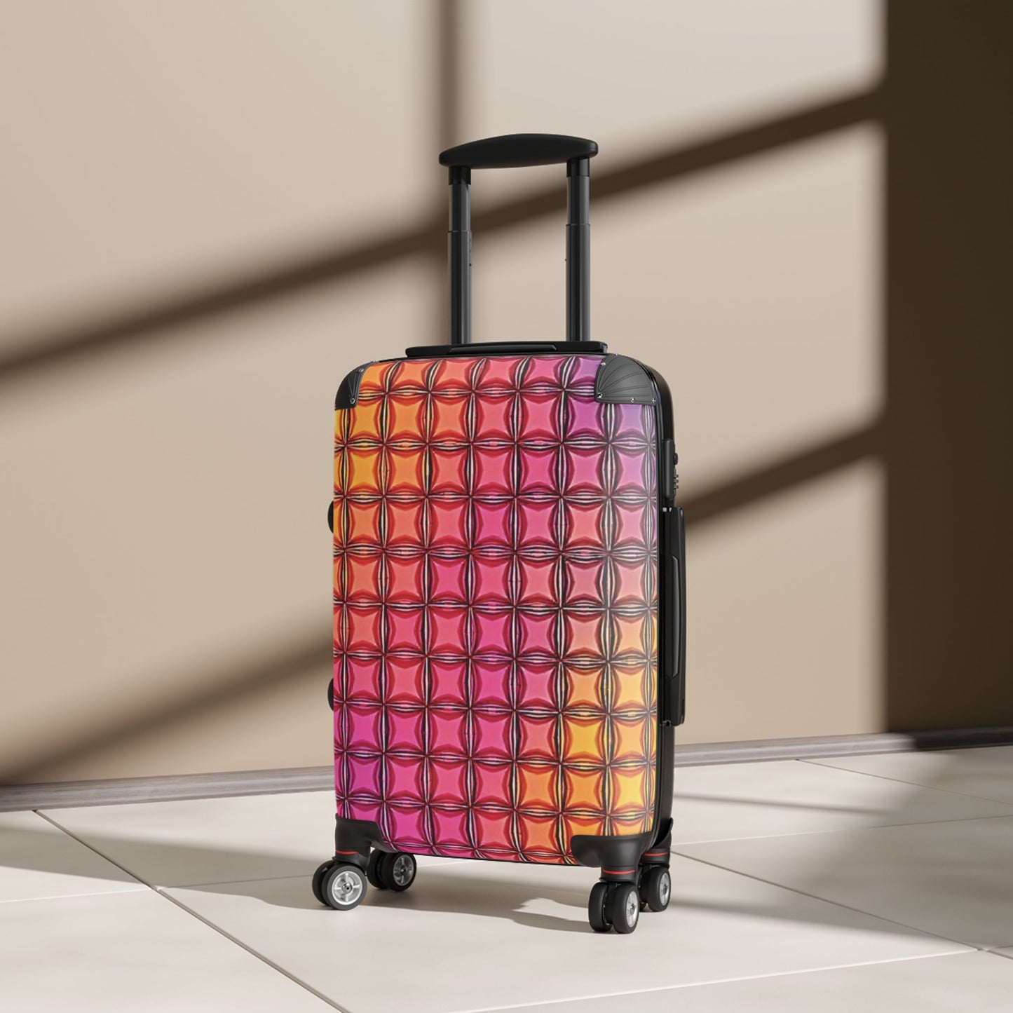 Colorful Geometric Tile Carry-On Suitcase — Vibrant Gradient Travel Luggage