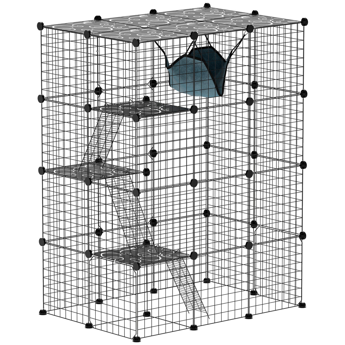 4 Tier DIY Cat Cage Indoor, Catio for 1-3 Cats with Hammock, 5 Doors, 3 Ramps, 3 Jumping Platforms, for 1-3 Cats, Black