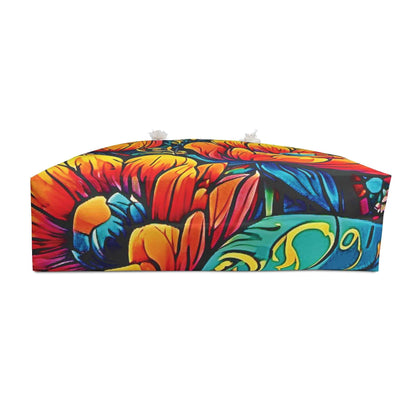 Vibrant Floral Illustration Weekender Bag | Colorful Tropical Flower Large Tote Bag