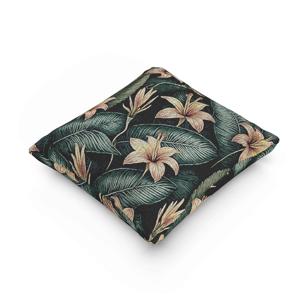 Tropical Lily Pattern Woven Pillow | Botanical Floral Throw Pillow