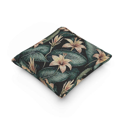 Tropical Lily Pattern Woven Pillow | Botanical Floral Throw Pillow