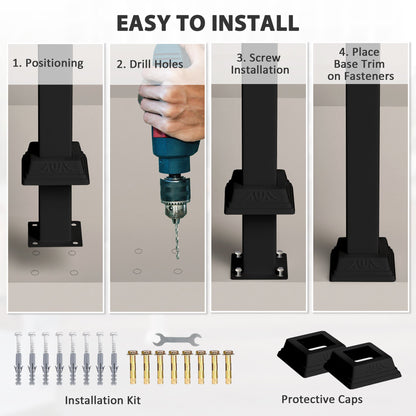 2-3 Step Handrails for Outdoor Steps, Metal Outdoor Stair Railing, Porch Deck Railing with Installation Kit, Black