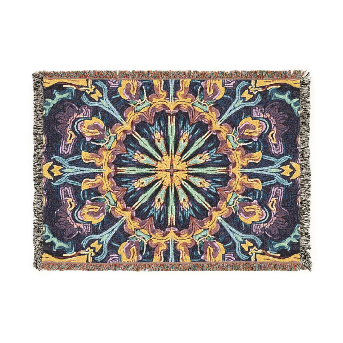 Bohemian Mosaic Woven Blanket — Vintage Tile Medallion Blanket Throw