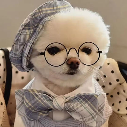 Belinda Set – Luxury Plaid Outfit Set with Matching Hat for Dogs