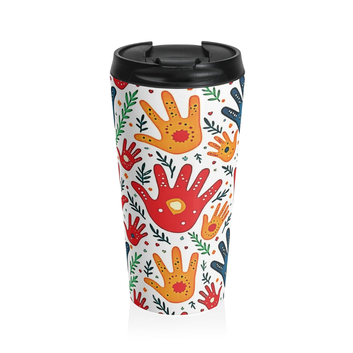 Travel Mug — Colorful Handprint Pattern Stainless Steel Tumbler