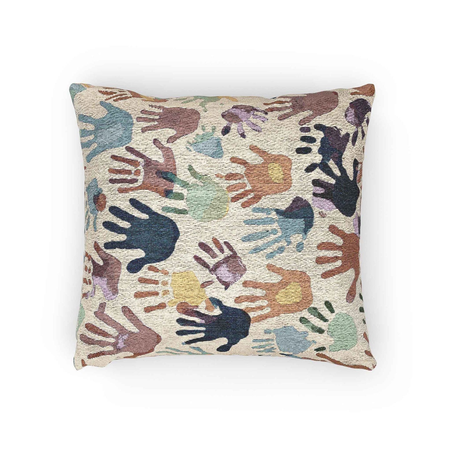 Handprint Pattern Woven Pillow | Multicolor Boho Decorative Pillow